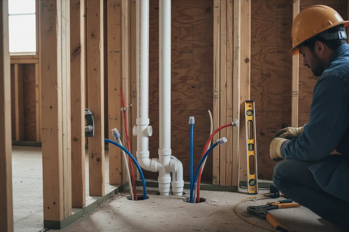 Drain and supply rough-in during Sump Pump Repair in Columbia